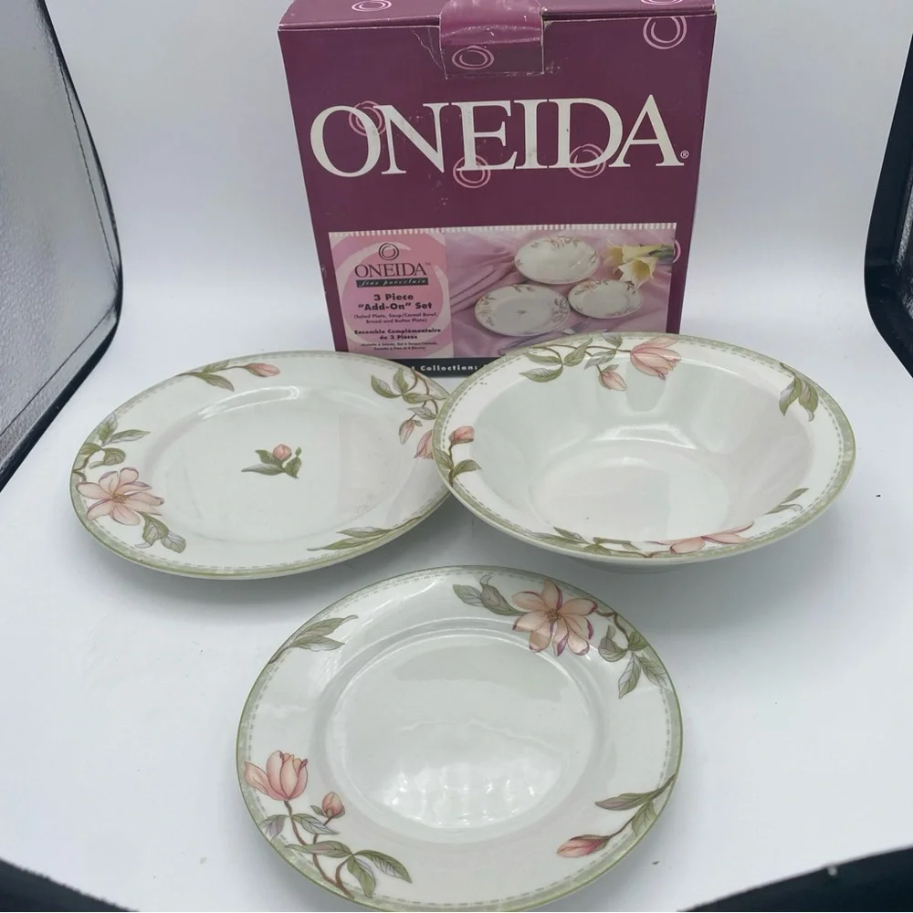 3pc add on set Oneida Porcelain Savannah salad plate soup bowl bread plate